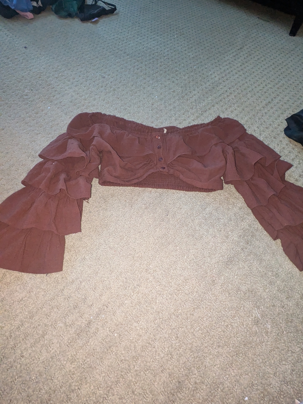 Free People Rust Brown Ruffled SLEEVES  Crop Blouse TOP SHIRT SPRING MEDIUM M